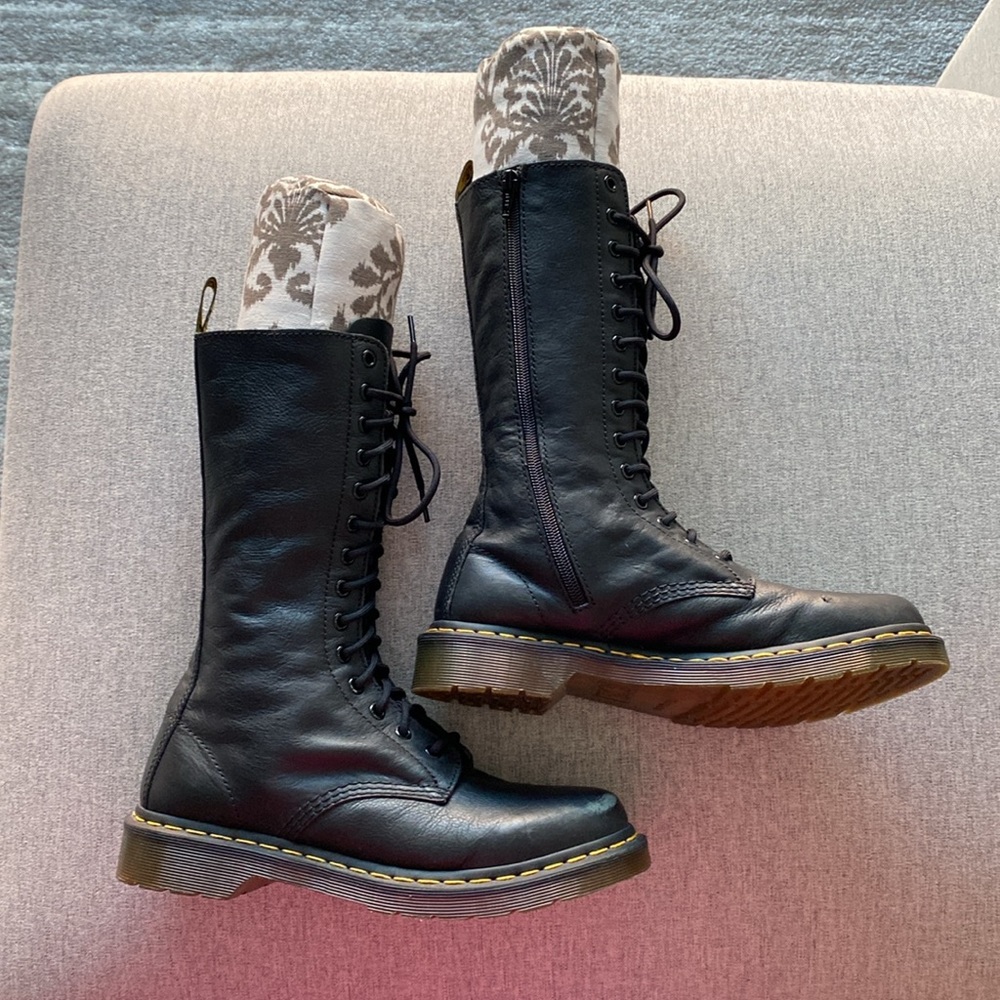 Tall Black Dr. Marten Lace Up Combat Boot Size 9